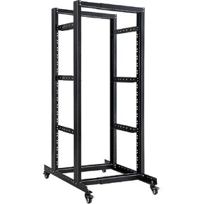 4-Post Adjustable 27U Mobile Open Frame Server Rack, 19in Network Rack with Wheels, Rolling Rack for Computer/AV/Data/IT Equipment - Casters, Leveling Feet Or Floor Mounting