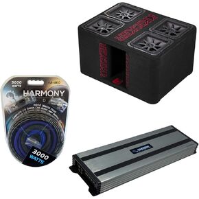 Kicker Bundle Compatible with Universal Vehicle 47QL7R12 12" Quad L7R 4800W RCA Sub Box with HA-A1500.1 Amplifier and HA-AK0 1/0Ga Amp Install Kit