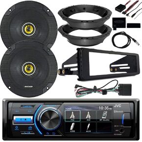 For 98-2013 Harley Marine Motorcycle ATV Bike Radio Receiver with Dash Kit, Enrock Antenna with 2x Kicker 6.5" 300W Speakers and Adapters Rings, FLHT FLHTC Touring Kit Install Package