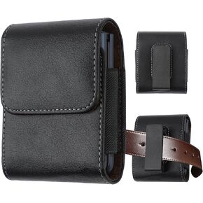 SQMCase Leather Holster for Motorola Razr 2025/2024 with Belt Clip, Leather Pouch for Galaxy Z Flip 6/5/4/3 (Black)