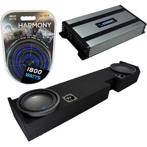 Harmony Audio HA-A800.1 Compatible with Ford F250 F350 2001-2015 Extended/Super Cab Truck Class D Amp 1600W Sub Amp, S-W10D2 Type S Series 1200W Peak 10" Sub and 2X10FORD-EXCAB-01-08 Sub Box Enclosure