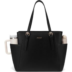 LOVEVOOK Laptop Tote Bag for Women With Large Cup Holder, Leather Work Tote Bag for Women,15.6 Inch Professional Computer Briefcase Business Teacher Commuter Shoulder Bag,Office Travel Gift