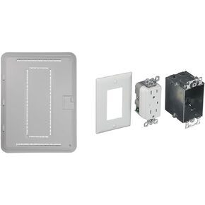 Legrand - OnQ 20 Inch Structured Media Enclosure, WiFi Electrical Box, Cable Management Box, ENP2050-NA & Legrand - OnQ Duplex Outlet Kit Provides Power and Surge Protection, 36456902V1