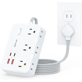 3 Prong to 2 Prong Adapter Power Strip - 6 Outlets & 4 USB Ports (2 USB-C), 1050J Two Prong Surge Protector, 5FT Braided Extension Cord, Wall Mount - Ideal for Old Houses Non-Grounded Outlets