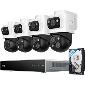 eufy PoE NVR Security System S4 Max, 16 MP Triple Lens Bullet-PTZ Cam, 360° PTZ, 8× Auto Zoom, Smart Video Search, Cross-Cam Tracking, Red & Blue Strobe, Color Night Vision, 24/7 Recording, 2TB HDD