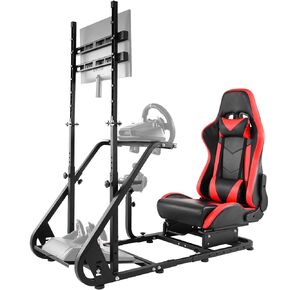 Hottoby Adjustable Racing simulator Cockpit with Red Seat Monitor Frame Fit for Logitech/Thrustmaster/Fanatec G920 G923 G29 T80,Frame Double Arm Reinforcement,No Steering Wheel,Pedal,Handbra