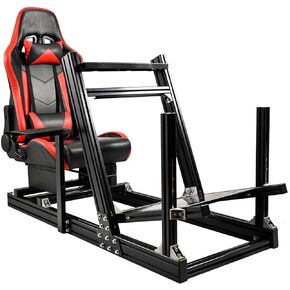 Hottoby F1 Racing Simulaor Cockpit Aluminum Profile Truck Simulator with Red Seat Fit for Logitech/Thrustmaster/Fanatec/Moza G920,G923 Professional&Expandability,No Handbrake,Pedals,Steering Wheel
