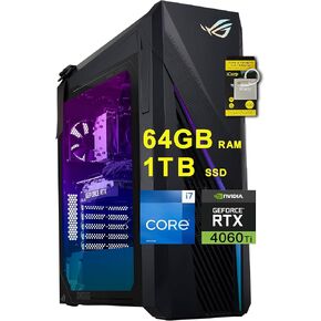 ASUS ROG Strix G16CH Gaming Desktop Intel 16-core i7-13700F (Beats i9-12900F) 32GB RAM 1TB SSD Geforce RTX 4060 Ti Dual 8GB Aura Sync Lighting 750W PSU (80+ Gold) Win11 w/ICP Accessory