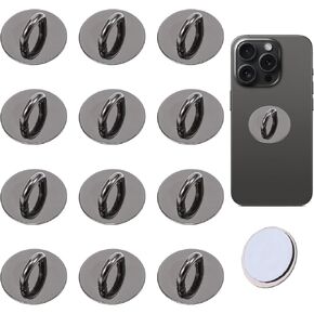 Metal Phone Charm Hook, 12pcs Round Phone Finger Grip Holder Adhesive Phone Ring Loop Stand Universal Phone Holder for Cell Phone Case Pad Tablet DIY Hanging Accessories(Black)(Silver)