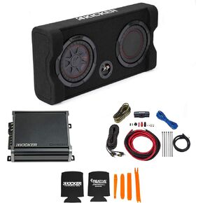 Kicker Comp RT 8 Inch 48TRTP82 Thin Down Firing Enclosure Package with 46CXA4001 Amplifier and Wire kit