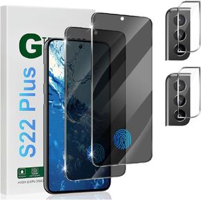 (2+2 Pack)For Galaxy S22 Plus Privacy Screen Protector, Camera Lens Protector, 9H Hardness Tempered Glass, Fingerprint Unlock, High Sensitivity Touch, For Samsung Galaxy S22 Plus 5G (6.6 Inch)