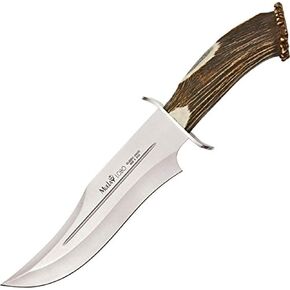 MUELA LOBO-23S Genuine Red Stag Antler Crown Handle Hunting Knife with Leather Sheath, 9-1/6"