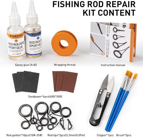 THKFISH Fishing Rod Tip Repair Kit or Rod Guides with Glue, 6 Sizes Fishing Pole Tips Replacement Kit for Fishing Pole Tip with Rod Guides, Epoxy Glue, Wrapping Thread and Tape in Saudi Arabia