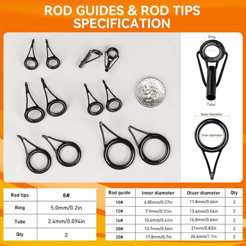 THKFISH Fishing Rod Tip Repair Kit or Rod Guides with Glue, 6 Sizes Fishing Pole Tips Replacement Kit for Fishing Pole Tip with Rod Guides, Epoxy Glue, Wrapping Thread and Tape in Saudi Arabia