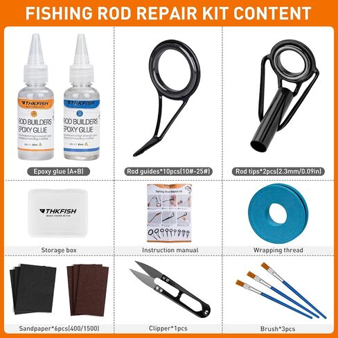 THKFISH Fishing Rod Tip Repair Kit or Rod Guides with Glue, 6 Sizes Fishing Pole Tips Replacement Kit for Fishing Pole Tip with Rod Guides, Epoxy Glue, Wrapping Thread and Tape in Saudi Arabia