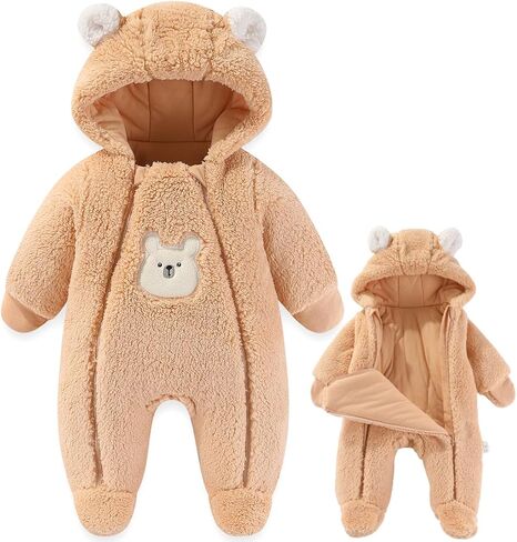 Fairy Baby Newborn Baby Winter Snowsuit Bear Thick Romper Footie Double Zip Hooded Jumpsuit Fleece Coat Infant Boy Girl 0-12M in Kuwait
