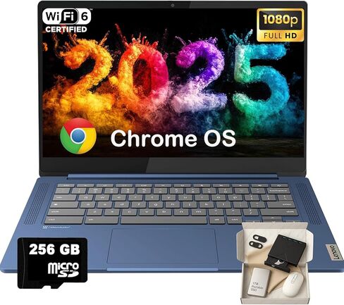 Lenovo Ideapad Slim 3 Chromebook-14 '' Full HD (1920 × 1080) العرض • 8-core Mediatek Kompanio 520 CPU • 4GB RAM • 64GB EMMC و 256GB Micro SD • Wi-Fi 6 • للطالب التجاري • Chrome OS • Blue • in Kuwait