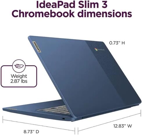 Lenovo Ideapad Slim 3 Chromebook-14 '' Full HD (1920 × 1080) العرض • 8-core Mediatek Kompanio 520 CPU • 4GB RAM • 64GB EMMC و 256GB Micro SD • Wi-Fi 6 • للطالب التجاري • Chrome OS • Blue • in Kuwait