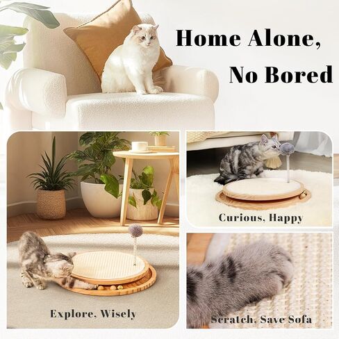 LMUGOOS Cat Scratcher, Cat Natural Sisal Scratching Pad, Kitten Interactive Toy with Ball Track Spring Ball for Chasing Hunting Mental Physical Exercise Puzzle in Saudi Arabia