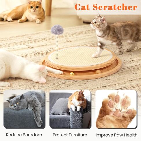 LMUGOOS Cat Scratcher, Cat Natural Sisal Scratching Pad, Kitten Interactive Toy with Ball Track Spring Ball for Chasing Hunting Mental Physical Exercise Puzzle in Saudi Arabia