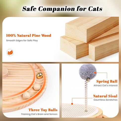 LMUGOOS Cat Scratcher, Cat Natural Sisal Scratching Pad, Kitten Interactive Toy with Ball Track Spring Ball for Chasing Hunting Mental Physical Exercise Puzzle in Saudi Arabia