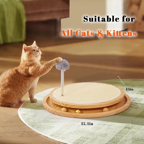 LMUGOOS Cat Scratcher, Cat Natural Sisal Scratching Pad, Kitten Interactive Toy with Ball Track Spring Ball for Chasing Hunting Mental Physical Exercise Puzzle in Saudi Arabia