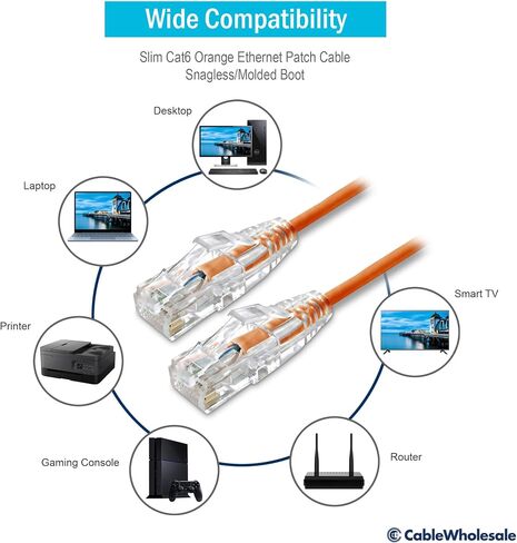 CableWholesale Cat6 Slim Ethernet Patch Cable ، 28AWG ، ETL Addressed ، RJ45 Gold Plate Connector Snagless/Boot unshieared (UTP) ، كابل شبكة الإنترنت ، برتقالي ، 6 أقدام in Kuwait