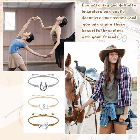 Sureio 48 Pcs Horse Bracelet Gifts Bulk Horse Party Favors Cowgirl Bracelets Western Bracelet Horseshoe Jewelry Adjustable Rope Braided Bracelets for Girls Women Teen Country Party Equestrian Lovers in Saudi Arabia