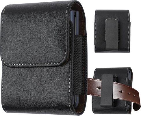 SQMCase Leather Holster for Motorola Razr 2025/2024 with Belt Clip, Leather Pouch for Galaxy Z Flip 6/5/4/3 (Black) in Saudi Arabia