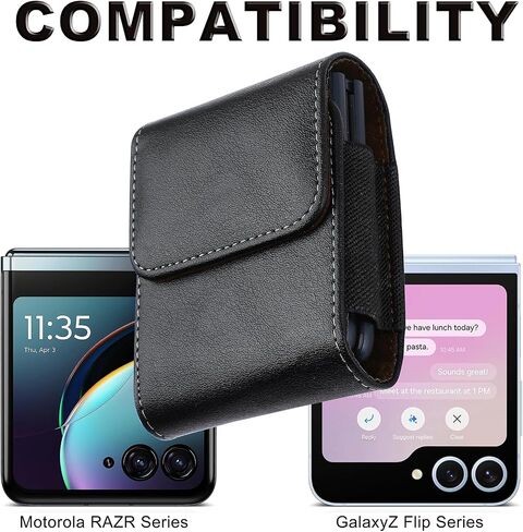 SQMCase Leather Holster for Motorola Razr 2025/2024 with Belt Clip, Leather Pouch for Galaxy Z Flip 6/5/4/3 (Black) in Saudi Arabia