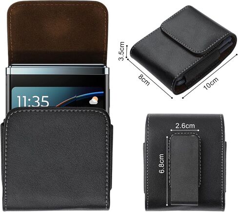 SQMCase Leather Holster for Motorola Razr 2025/2024 with Belt Clip, Leather Pouch for Galaxy Z Flip 6/5/4/3 (Black) in Saudi Arabia