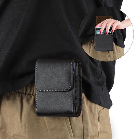 SQMCase Leather Holster for Motorola Razr 2025/2024 with Belt Clip, Leather Pouch for Galaxy Z Flip 6/5/4/3 (Black) in Saudi Arabia