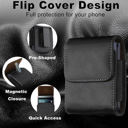 SQMCase Leather Holster for Motorola Razr 2025/2024 with Belt Clip, Leather Pouch for Galaxy Z Flip 6/5/4/3 (Black) in Saudi Arabia