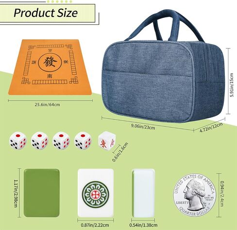 TWBTC Chinese Green Small Mahjong Tiles Set 144 + 2 Melamine Tiles 1.2"(30mm) Tile with Portable Travel Handbag Complete Mahjong Game Set - (Majiang,中国麻将) in Kuwait