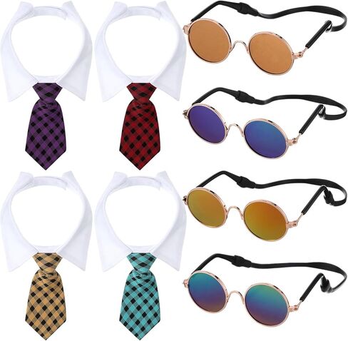 8 Pcs Pet Dog Cat Costume Dog Neck Tie and Dog Sunglasses for Small Dog Cat Round Metal Cat Classic Retro Sunglasses Cat Tie Pet Costume Tuxedo Necktie Collar Puppy Grooming Accessories Cosplay Party in Saudi Arabia