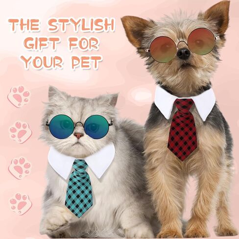8 Pcs Pet Dog Cat Costume Dog Neck Tie and Dog Sunglasses for Small Dog Cat Round Metal Cat Classic Retro Sunglasses Cat Tie Pet Costume Tuxedo Necktie Collar Puppy Grooming Accessories Cosplay Party in Saudi Arabia