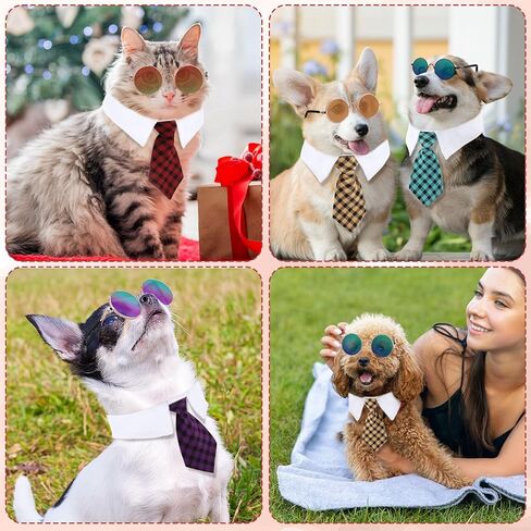 8 Pcs Pet Dog Cat Costume Dog Neck Tie and Dog Sunglasses for Small Dog Cat Round Metal Cat Classic Retro Sunglasses Cat Tie Pet Costume Tuxedo Necktie Collar Puppy Grooming Accessories Cosplay Party in Saudi Arabia