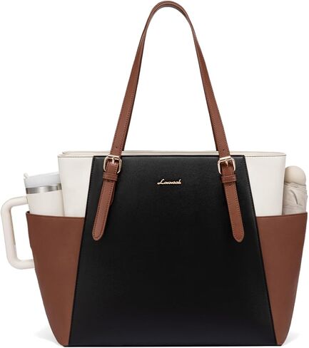 LoveVook Laptop Bag Bag للنساء مع حامل كوب كبير ، حقيبة حمل من الجلد للنساء ، 15.6 بوصة حقيبة كمبيوتر محترفة للمدرس ، هدية سفر للمكتب in Kuwait