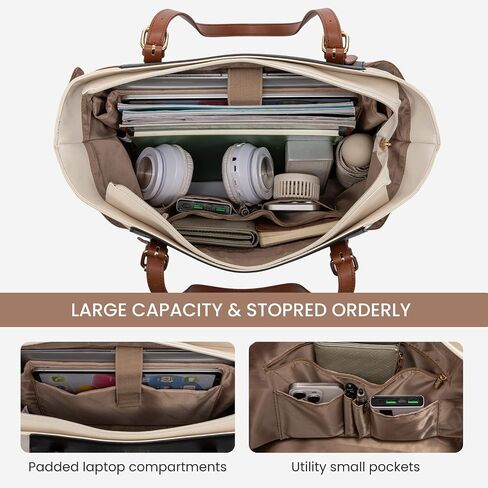 LoveVook Laptop Bag Bag للنساء مع حامل كوب كبير ، حقيبة حمل من الجلد للنساء ، 15.6 بوصة حقيبة كمبيوتر محترفة للمدرس ، هدية سفر للمكتب in Kuwait