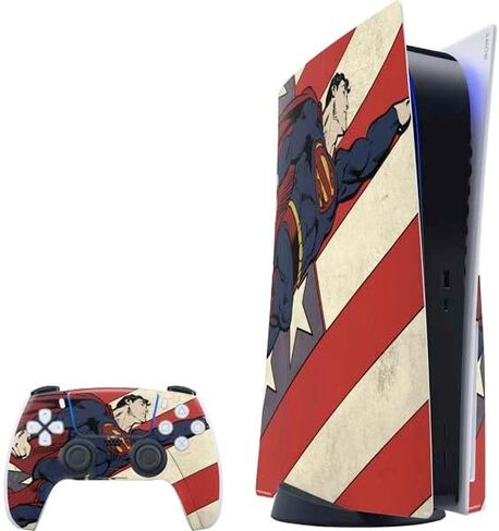 Skinit Decal Gaming Skin Compatible with PS5 Bundle - Officially Licensed DC Comics Superman Vintage Pose American Flag Design in Saudi Arabia