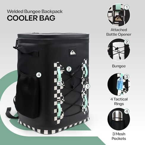 Quiksilver Welded Bungee Backpack Cooler, 30L/36 Cans, 48-72 Hours Insulation, Leakproof & Waterproof IPX7 Rated, Heavy-Duty 600D TPU, Adjustable Straps, Tactical Rings & Mesh Pockets in Saudi Arabia