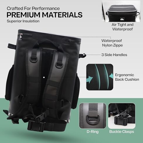Quiksilver Welded Bungee Backpack Cooler, 30L/36 Cans, 48-72 Hours Insulation, Leakproof & Waterproof IPX7 Rated, Heavy-Duty 600D TPU, Adjustable Straps, Tactical Rings & Mesh Pockets in Saudi Arabia