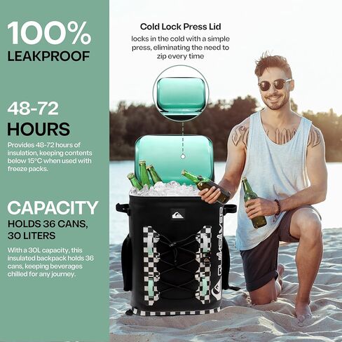 Quiksilver Welded Bungee Backpack Cooler, 30L/36 Cans, 48-72 Hours Insulation, Leakproof & Waterproof IPX7 Rated, Heavy-Duty 600D TPU, Adjustable Straps, Tactical Rings & Mesh Pockets in Saudi Arabia