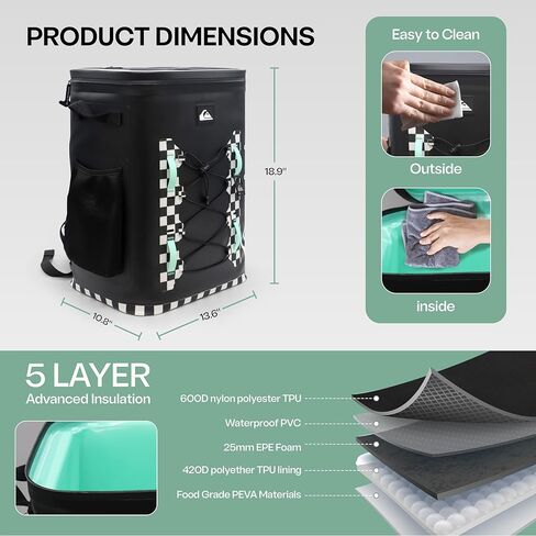 Quiksilver Welded Bungee Backpack Cooler, 30L/36 Cans, 48-72 Hours Insulation, Leakproof & Waterproof IPX7 Rated, Heavy-Duty 600D TPU, Adjustable Straps, Tactical Rings & Mesh Pockets in Saudi Arabia
