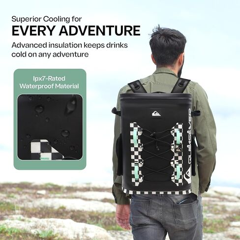 Quiksilver Welded Bungee Backpack Cooler, 30L/36 Cans, 48-72 Hours Insulation, Leakproof & Waterproof IPX7 Rated, Heavy-Duty 600D TPU, Adjustable Straps, Tactical Rings & Mesh Pockets in Saudi Arabia