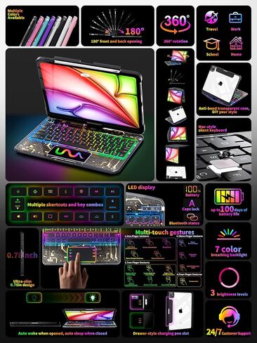 iPad Air 13" Keyboard Case (M3, 2025) – 360° Rotating Multi-Touch Trackpad, RGB Backlit Keyboard, Transparent Back & Chip Panel, Pencil Holder, Type-C Charging – Tech Circuit X in Saudi Arabia
