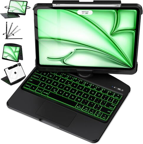 iPad Air 13" Keyboard Case (M3, 2025) – 360° Rotating Multi-Touch Trackpad, RGB Backlit Keyboard, Transparent Back & Chip Panel, Pencil Holder, Type-C Charging – Tech Circuit X in Saudi Arabia