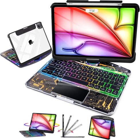 iPad Air 13" Keyboard Case (M3, 2025) – 360° Rotating Multi-Touch Trackpad, RGB Backlit Keyboard, Transparent Back & Chip Panel, Pencil Holder, Type-C Charging – Tech Circuit X in Saudi Arabia