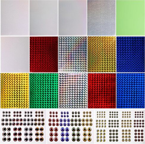 OROOTL Fishing Lure Stickers Eyes Kit, Assorted Holographic Adhesive Flash Lure Tapes 3D/4D/5D Fishing Eyes Reflective Film Stickers for Fly Tying DIY Materials in Saudi Arabia
