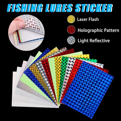 OROOTL Fishing Lure Stickers Eyes Kit, Assorted Holographic Adhesive Flash Lure Tapes 3D/4D/5D Fishing Eyes Reflective Film Stickers for Fly Tying DIY Materials in Saudi Arabia